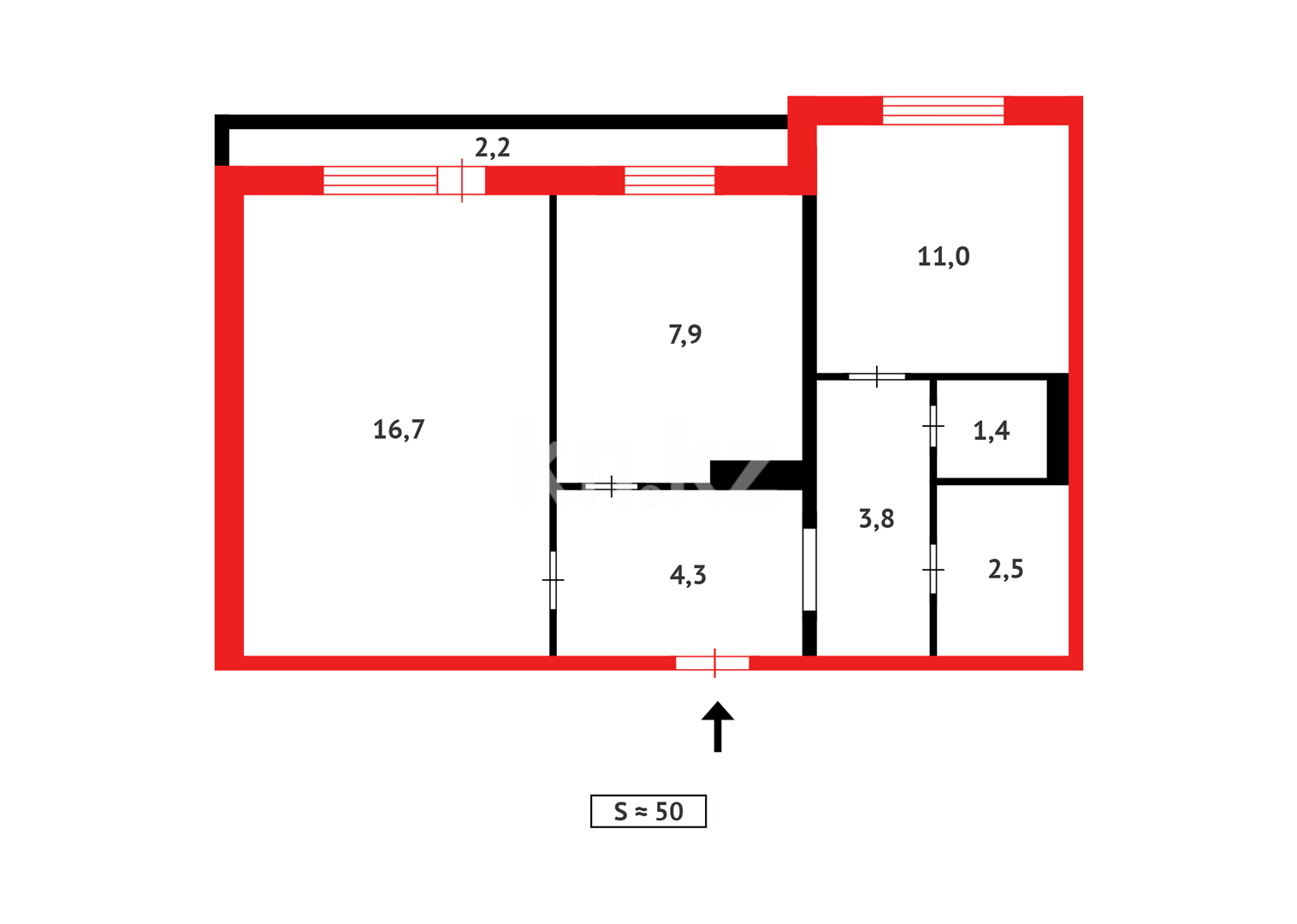 Продажа 2-комнатной квартиры, 49 м², мкр-н Восток-3, дом  14 - Продажа квартир в Караганде фото 8 из 8
