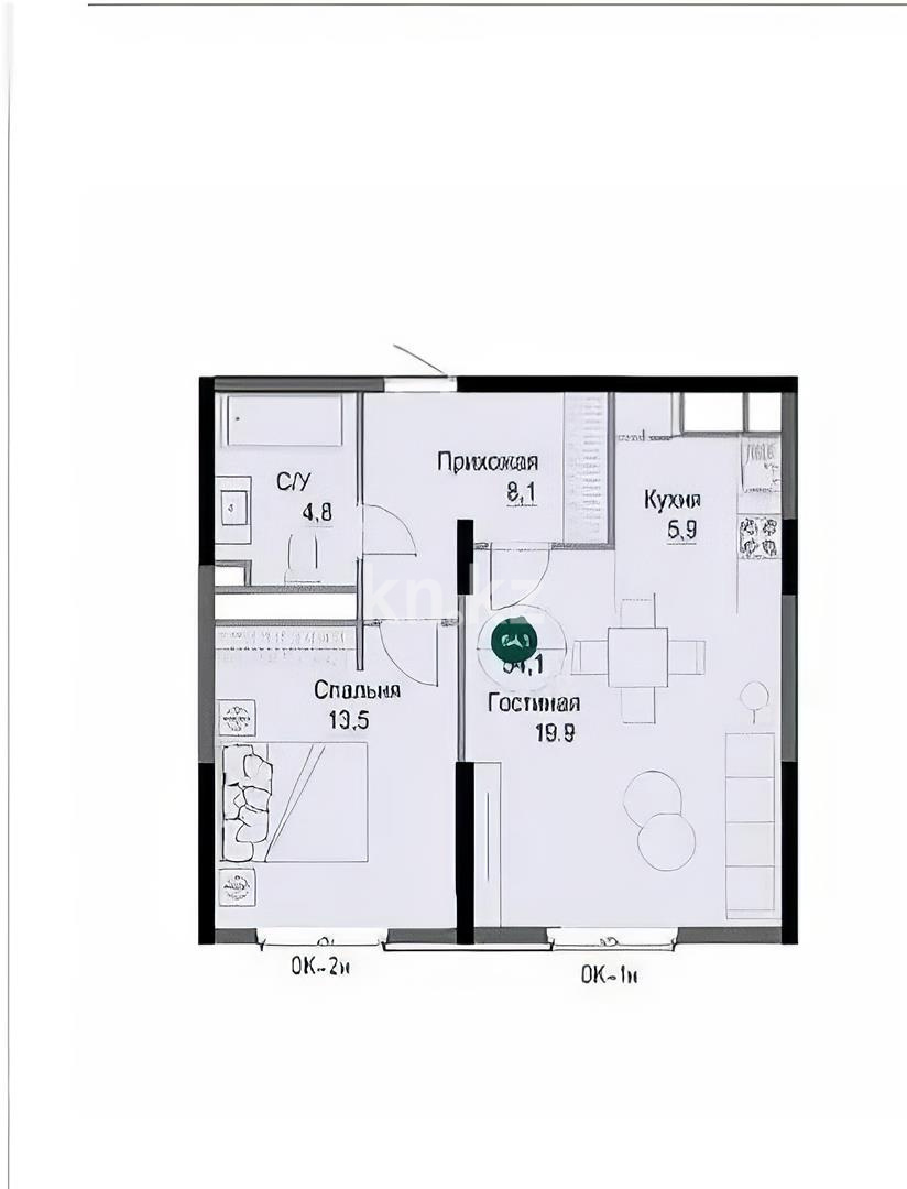 Продажа 2-комнатной квартиры, 52.7 м² - Продажа  двухкомнатных квартир в новостройках Алматы с фото - страница 31 фото 2 из 2