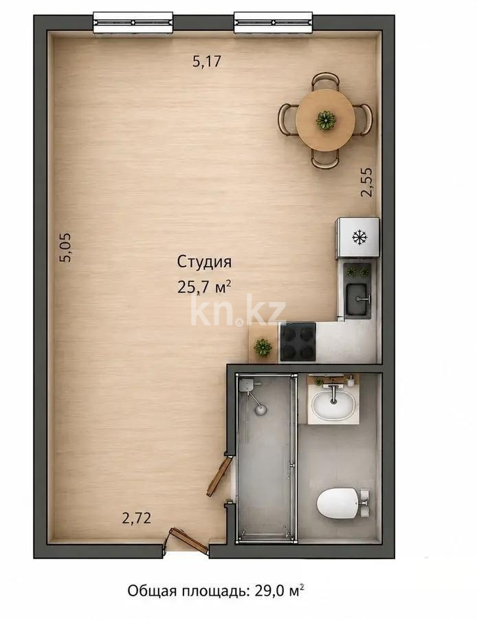 Продажа 1-комнатной квартиры, 29 м² - Продажа квартир в монолитно-каркасном доме в Казахстане - страница 3 фото 1 из 1