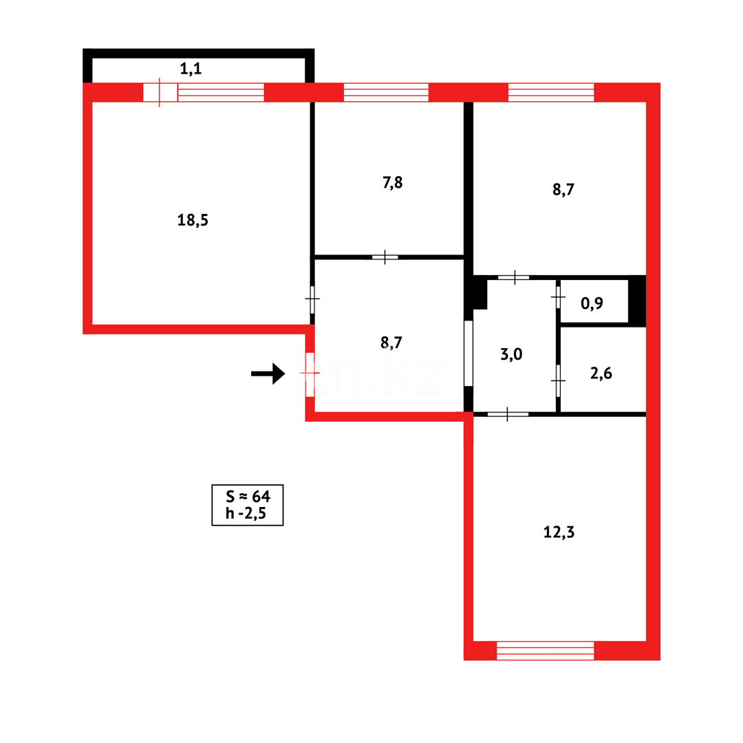 Продажа 3-комнатной квартиры, 64 м², мкр-н Восток-3 в Караганде - фото 23