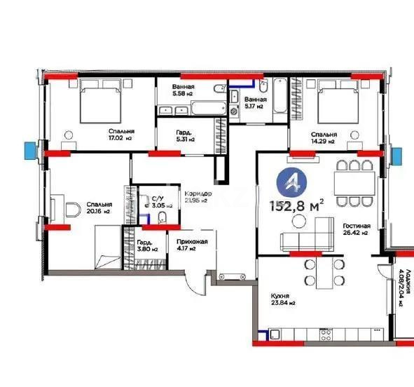 Продажа 4-комнатной квартиры, 152.8 м², ул. Бухар жырау, дом  26 стр - Продажа  четырехкомнатных квартир в новостройках Астаны без посредников фото 1 из 1