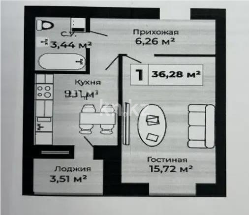 Продажа 1-комнатной квартиры, 36.28 м², ул. Байтурсынова, дом  36 в Астане