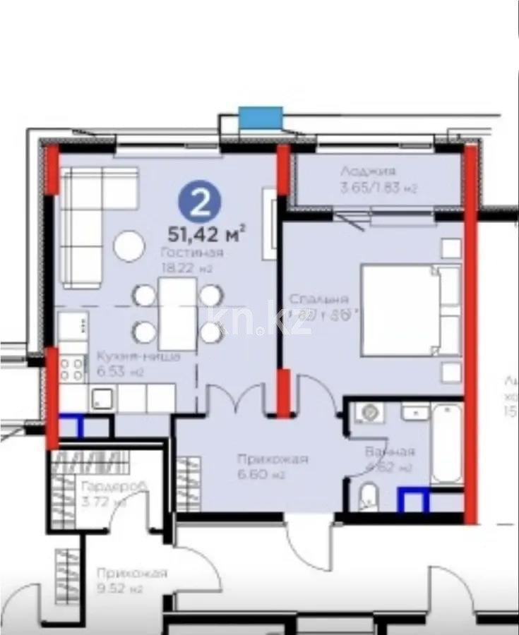 Продажа 2-комнатной квартиры, 51 м² в Астане