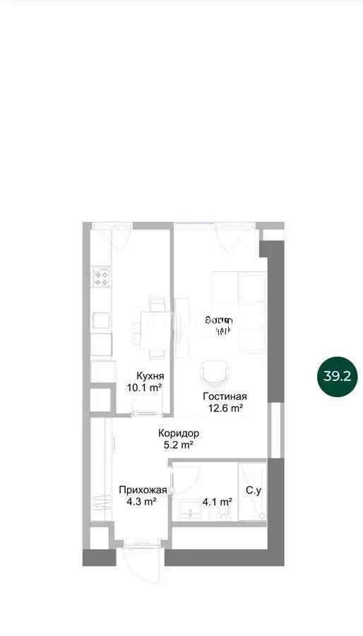 Продажа 1-комнатной квартиры, 39.2 м², пр. Суюнбая, дом  15в - Продажа  однокомнатных квартир в новостройках Алматы фото 1 из 1