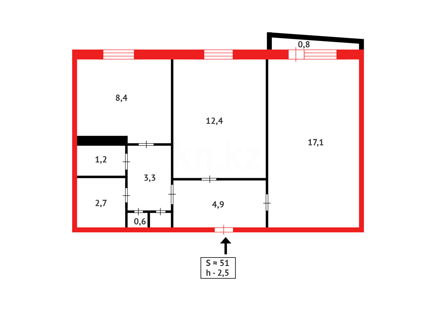 Продажа 2-комнатной квартиры, 51 м², пр. Металлургов - Продажа земельных участков в Павлодаре фото 11 из 11