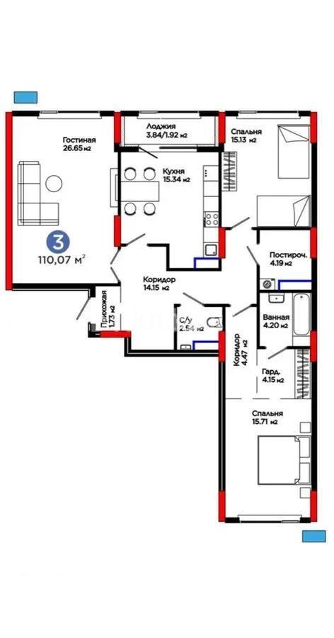 Продажа 3-комнатной квартиры, 110 м², ул. Нурмагамбетова, дом  15 стр - Продажа  трехкомнатных квартир в Астане без посредников с фото фото 1 из 1