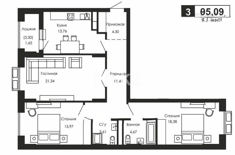 Продажа 3-комнатной квартиры, 95 м² - Недвижимость в Казахстане - страница 27 фото 1 из 1