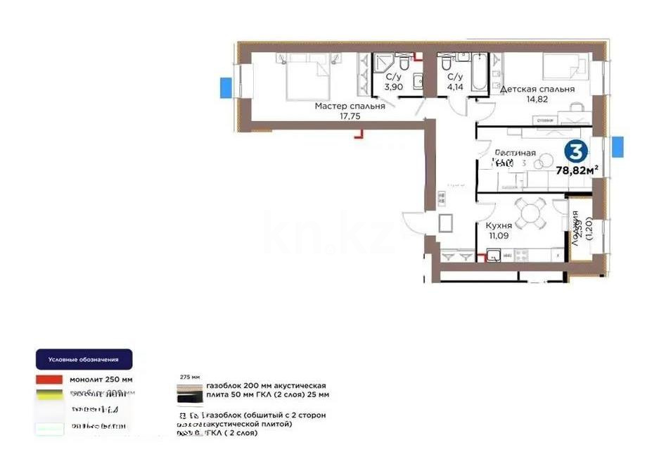 Продажа 3-комнатной квартиры, 78 м² в Астане