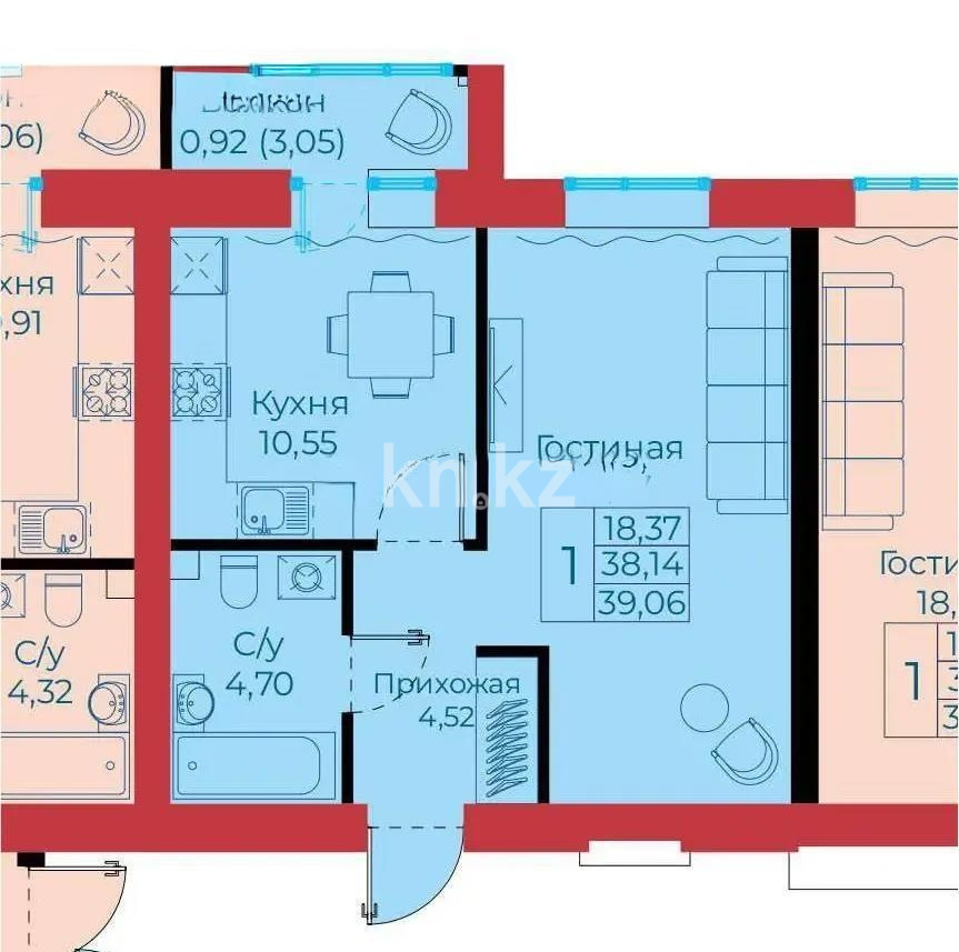 Продажа 1-комнатной квартиры, 39 м² в Астане