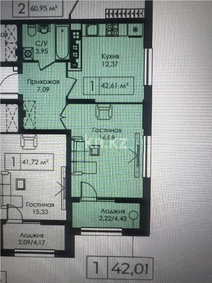 Продажа 1-комнатной квартиры, 42.6 м², пр. Улы Дала, дом  29/1 - Продажа квартир в Астане фото 1 из 1