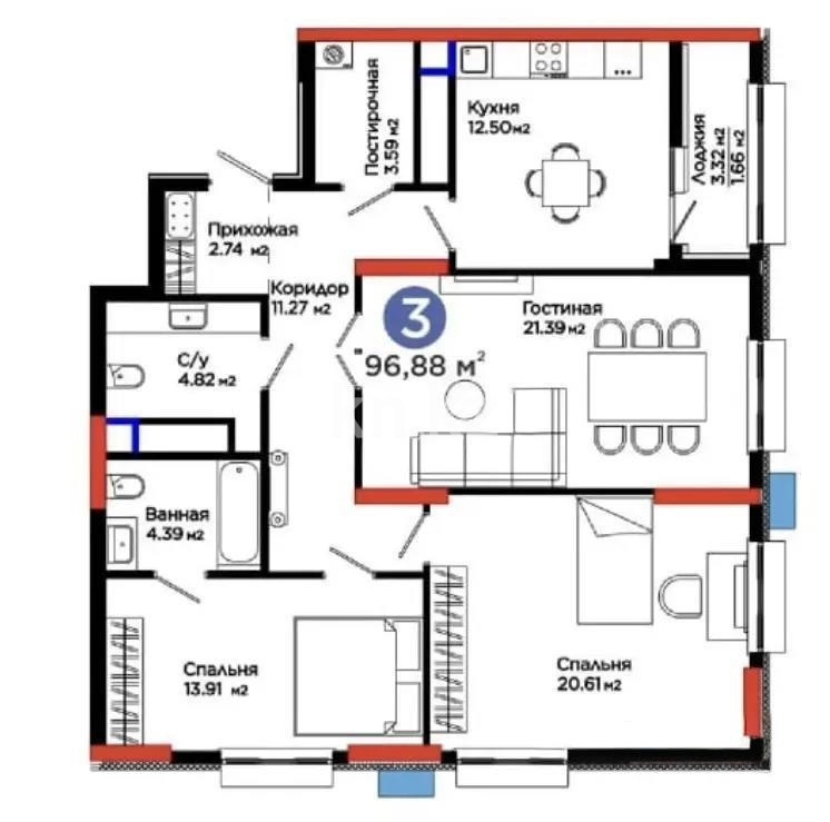 Продажа 3-комнатной квартиры, 97 м² - Продажа квартир в р-не Есиль Астаны - страница 3 фото 6 из 6