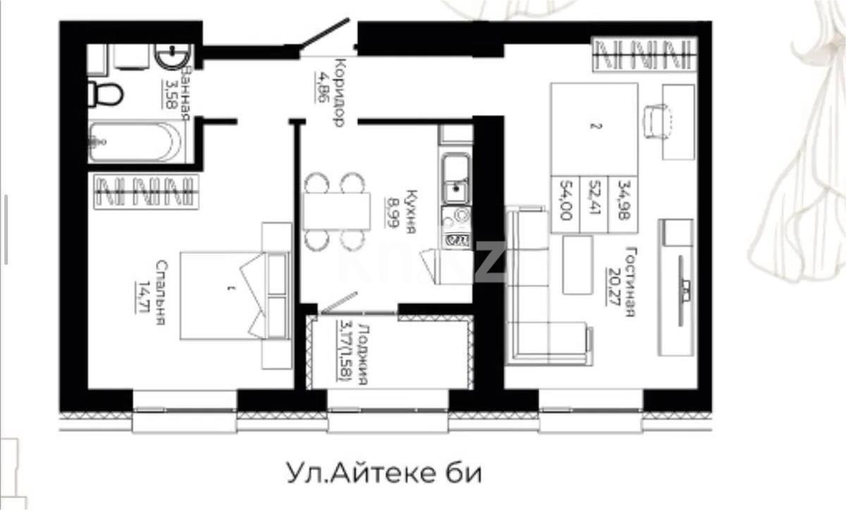 Продажа 2-комнатной квартиры, 54 м², ул. Сыганак, дом  12 стр в Астане