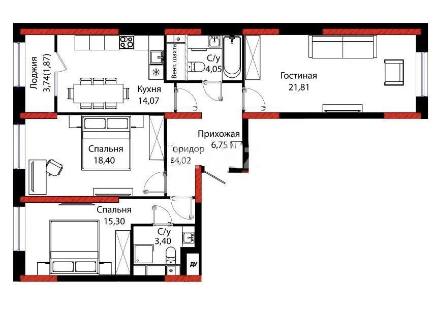Продажа 3-комнатной квартиры, 90.8 м², ул. Бухар жырау, дом  12/2 в Астане