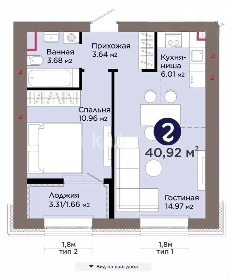 Продажа 2-комнатной квартиры, 40.92 м² - Продажа квартир в новостройках Астаны без посредников - страница 3 фото 1 из 1