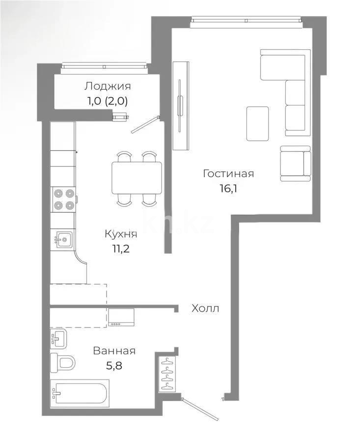 Продажа 1-комнатной квартиры, 41 м² в Астане