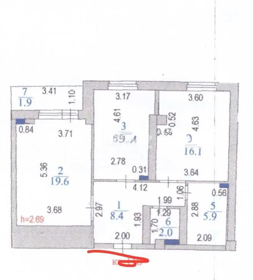 Продажа 2-комнатной квартиры, 57.3 м² в Астане