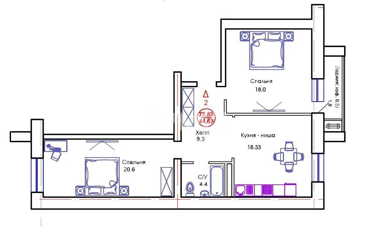 Продажа 3-комнатной квартиры, 72.53 м², пр. Тауелсыздык, дом  34/9 - Продажа  трехкомнатных квартир в Астане с фото фото 2 из 2