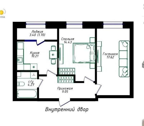 Продажа 2-комнатной квартиры, 58 м² в Астане