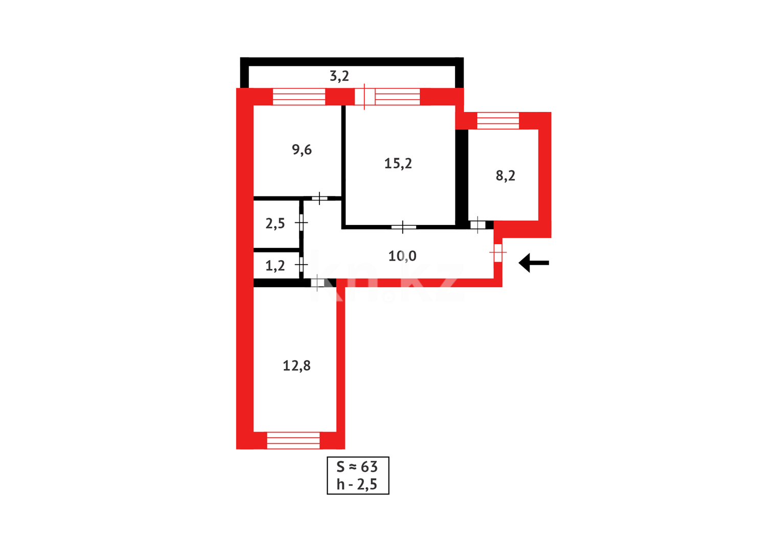 Продажа 3-комнатной квартиры, 63 м², ул. Муканова, дом  18 - Продажа  трехкомнатных квартир в Караганде фото 17 из 17