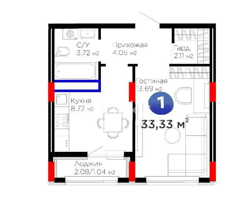 Продажа 1-комнатной квартиры, 33.33 м², ул. Е-908, дом  23 стр - Продажа квартир в Астане фото 1 из 1