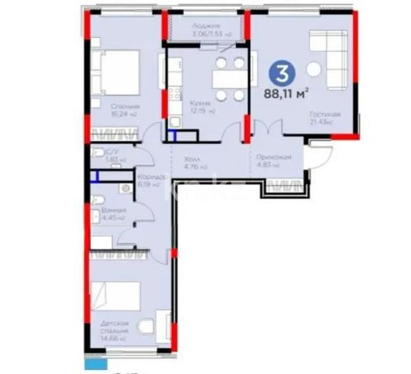 Продажа 3-комнатной квартиры, 88.11 м², ул. Бухар жырау, дом  33 - Продажа  трехкомнатных квартир в Астане без посредников фото 1 из 1