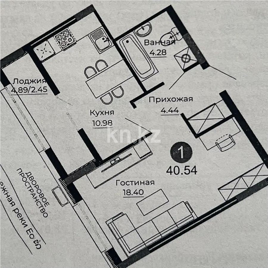 Продажа 1-комнатной квартиры, 40.54 м², ул. Серкебаева, дом  22 - Продажа квартир в Астане фото 1 из 1