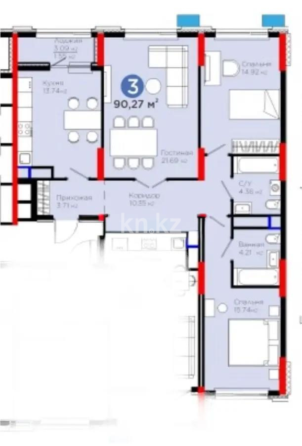 Продажа 3-комнатной квартиры, 90.5 м², ул. Е-796, дом  1 стр - Продажа квартир в Астане фото 1 из 1