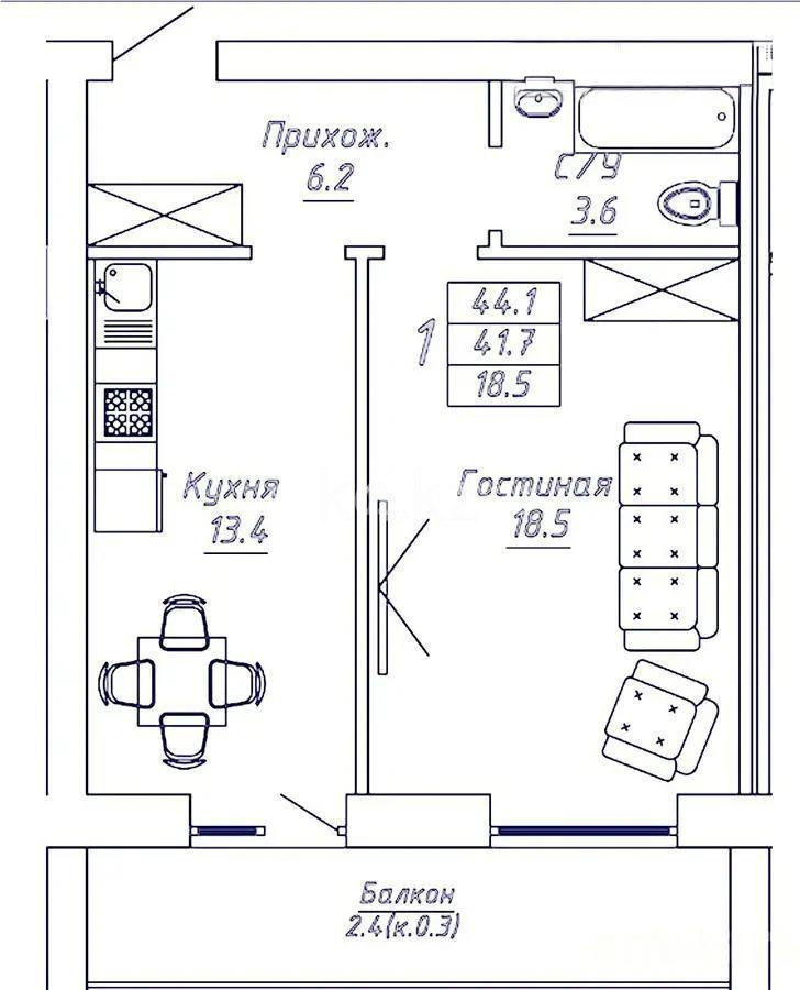 Продажа 2-комнатной квартиры, 44.5 м², ул. Бокейхана, дом  13 стр - Продажа  двухкомнатных квартир в Астане с фото фото 1 из 1