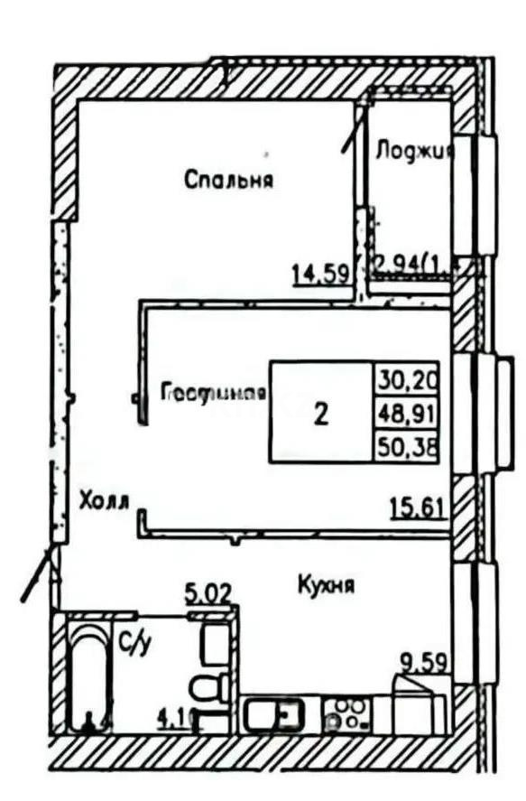 Продажа 2-комнатной квартиры, 50.38 м² в Астане