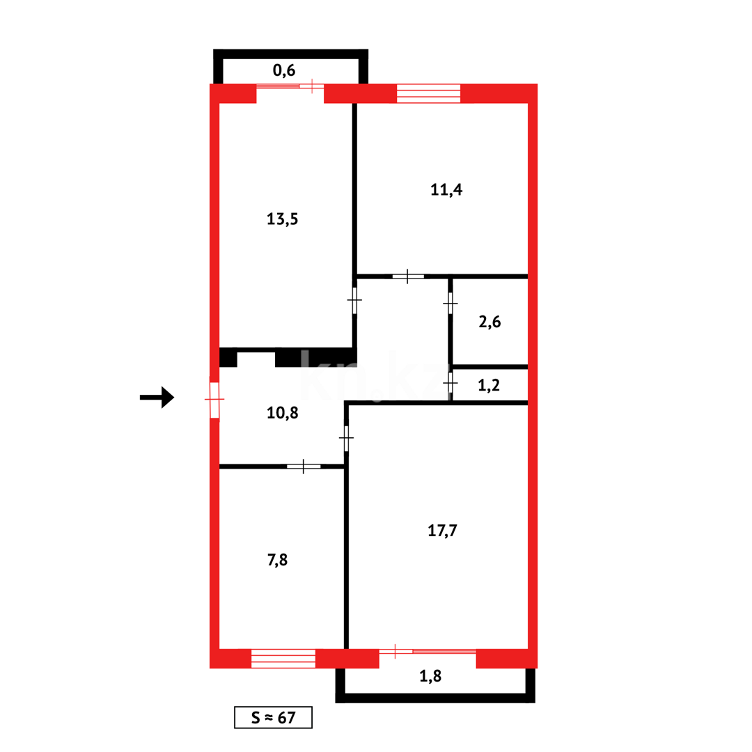 Продажа 3-комнатной квартиры, 67 м², ул. Аманжолова, дом  12/2 в Караганде - фото 15