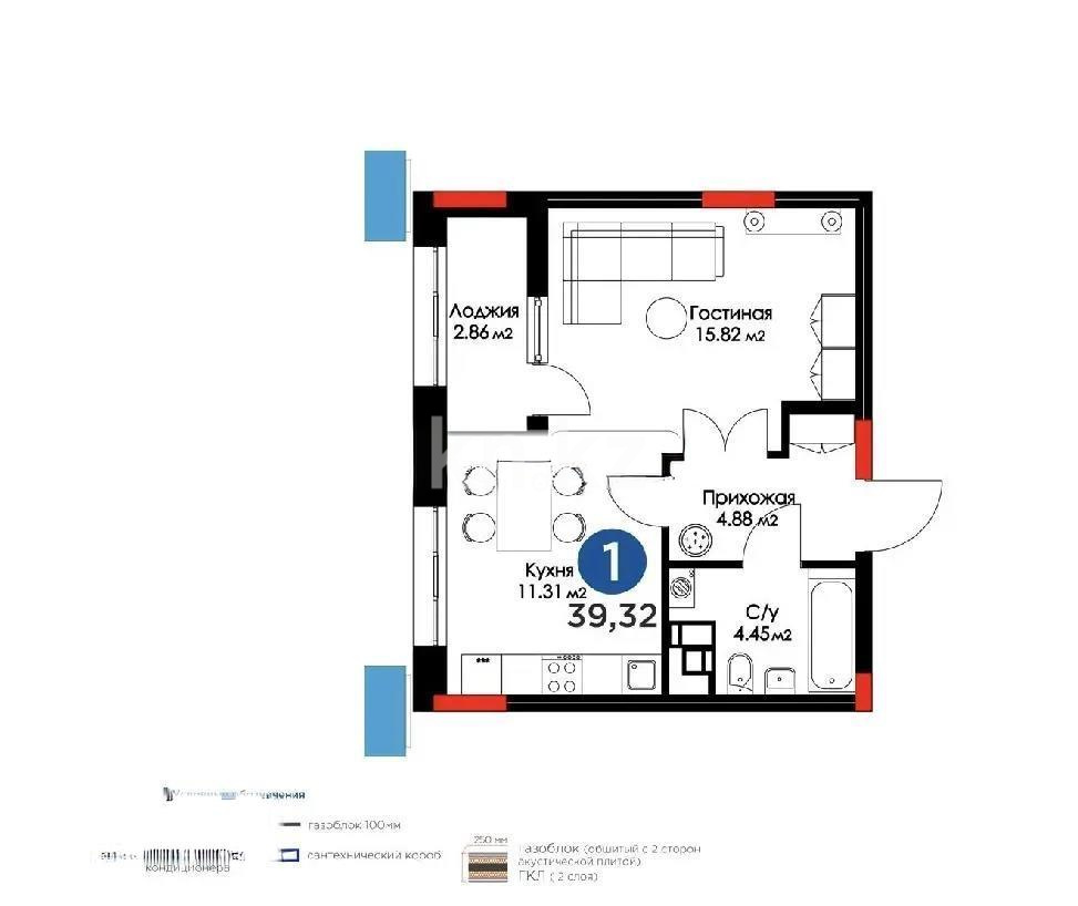 Продажа 1-комнатной квартиры, 40 м², пр. Туран, дом  43/1 - Продажа  однокомнатных квартир в новостройках Астаны фото 5 из 5