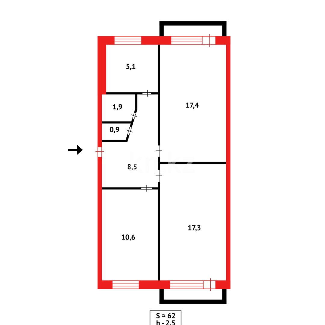 Продажа 3-комнатной квартиры, 61 м² - Продажа квартир в панельном доме в Темиртау фото 10 из 10