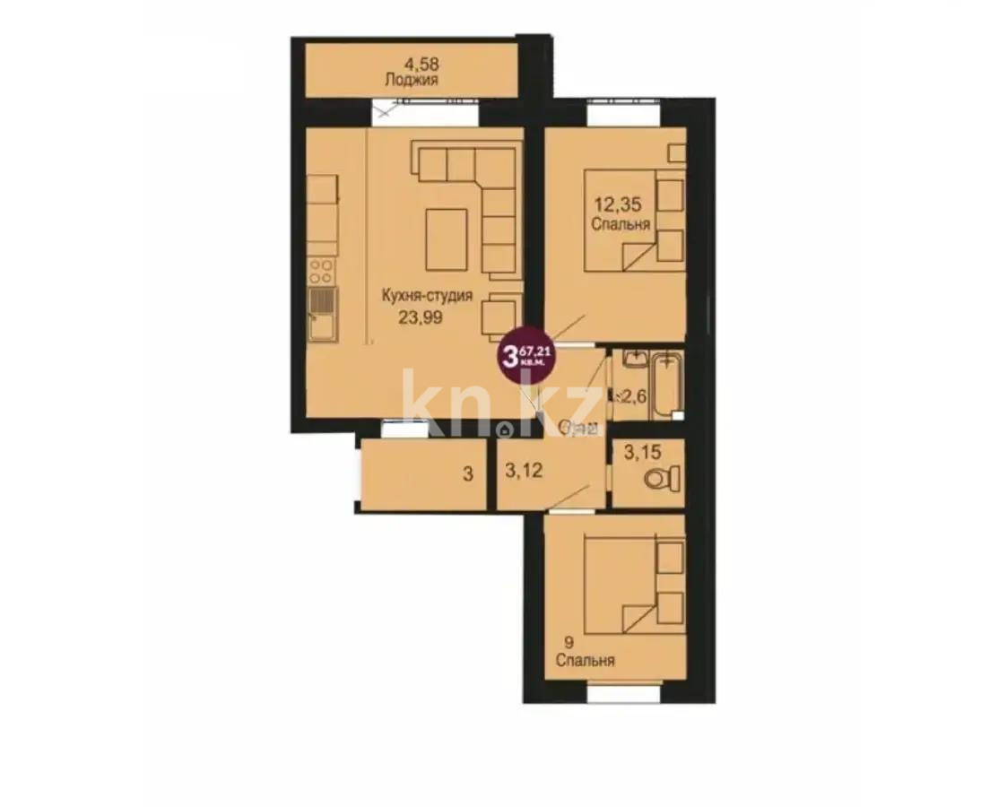 Продажа 3-комнатной квартиры, 68 м², ул. Е-1, дом  2 - Продажа квартир в Астане фото 1 из 1