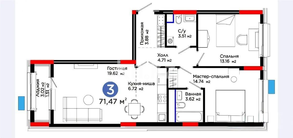 Продажа 3-комнатной квартиры, 72.3 м² - Продажа квартир в Казахстане - страница 16 фото 1 из 1