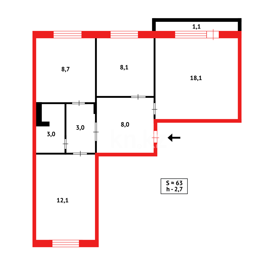 Продажа 3-комнатной квартиры, 63 м², мкр-н Восток-3 в Караганде - фото 15