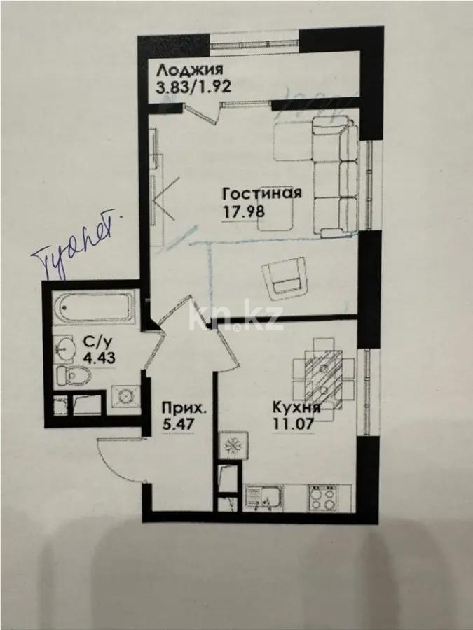 Продажа 1-комнатной квартиры, 40.1 м² - Продажа однокомнатных квартир в Казахстане - страница 4 фото 3 из 3