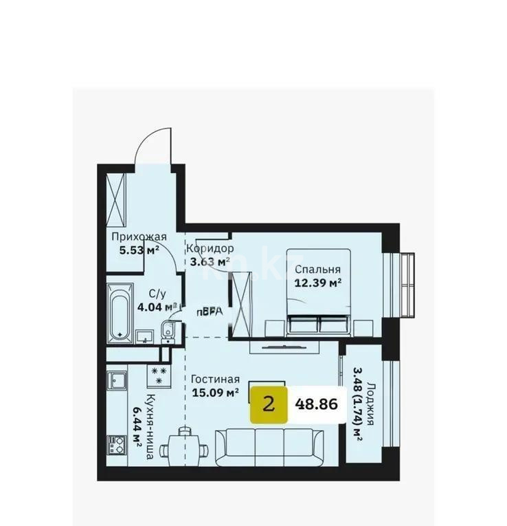 Продажа 2-комнатной квартиры, 48.86 м² - Продажа двухкомнатных квартир от собственников в Алматы - страница 114 фото 6 из 6