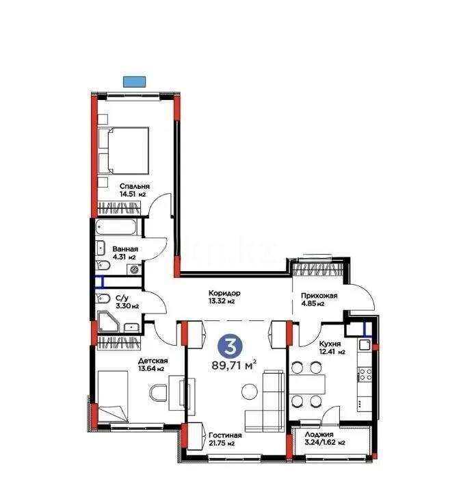 Продажа 3-комнатной квартиры, 89.71 м² в Астане