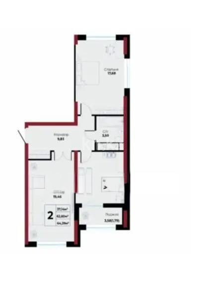 Продажа 2-комнатной квартиры, 64.39 м², ул. Айтматова, дом  24/14 в Астане