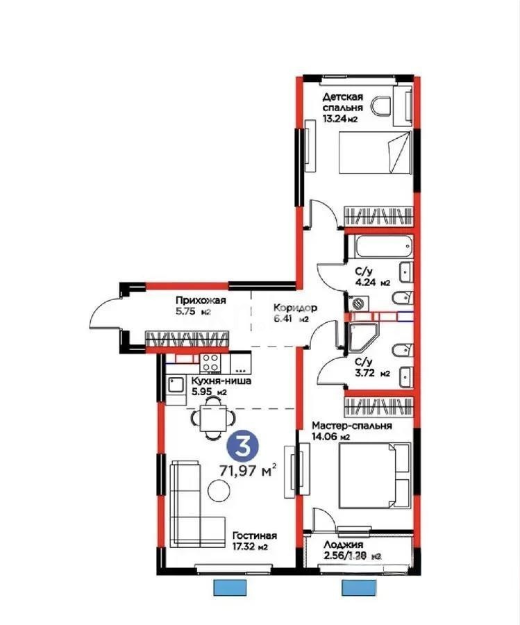 Продажа 3-комнатной квартиры, 71.97 м² - Продажа трехкомнатных квартир в монолитно-каркасном доме в Алматы - страница 2 фото 1 из 1