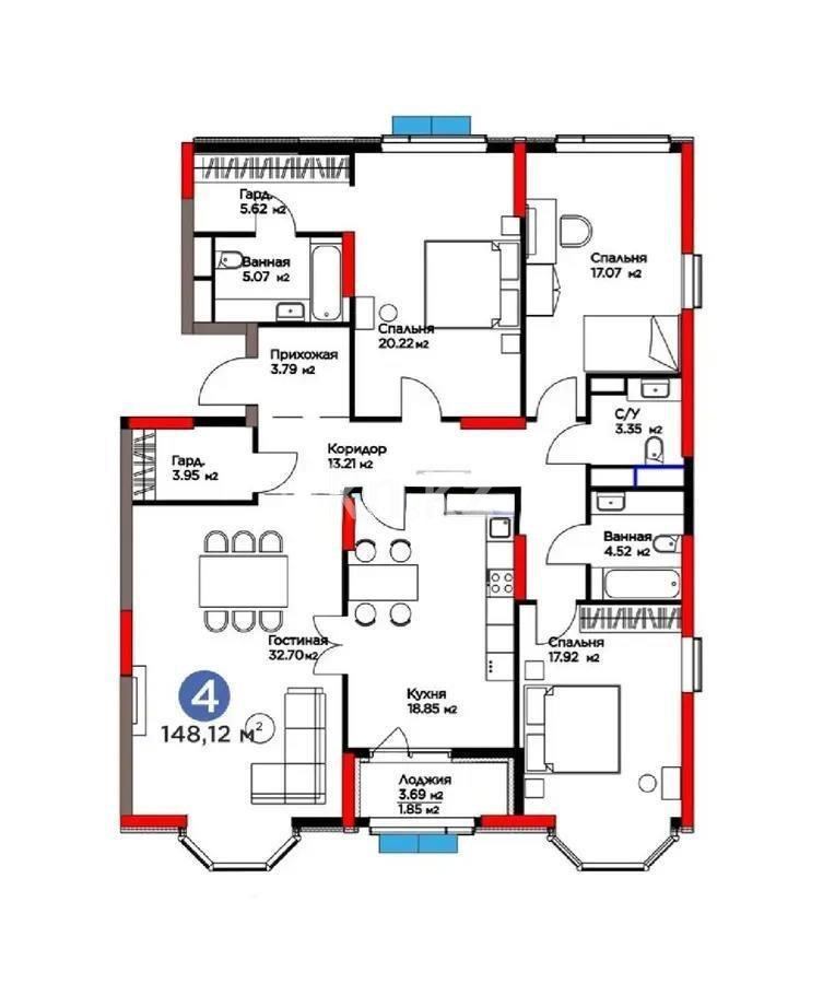 Продажа 4-комнатной квартиры, 148.12 м², ул. Е-116, дом  2 - Продажа квартир в новостройках Астаны с фото фото 1 из 1
