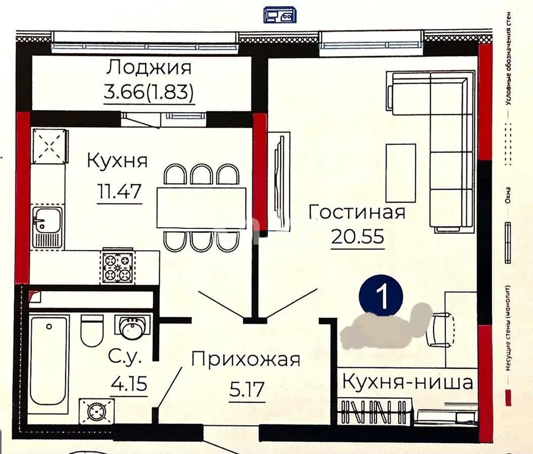 Продажа 1-комнатной квартиры, 42.9 м², ул. Е-429, дом  14 - Продажа  однокомнатных квартир в Астане фото 4 из 4