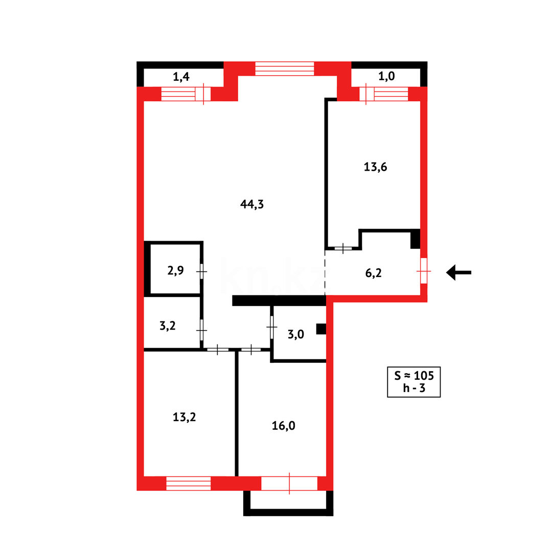 Продажа 3-комнатной квартиры, 105 м², мкр-н Гульдер-1, дом  3/4 - Продажа  трехкомнатных квартир в Караганде с фото фото 33 из 33
