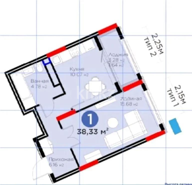 Продажа 1-комнатной квартиры, 38.33 м², ул. Бухар жырау, дом  33 в Астане