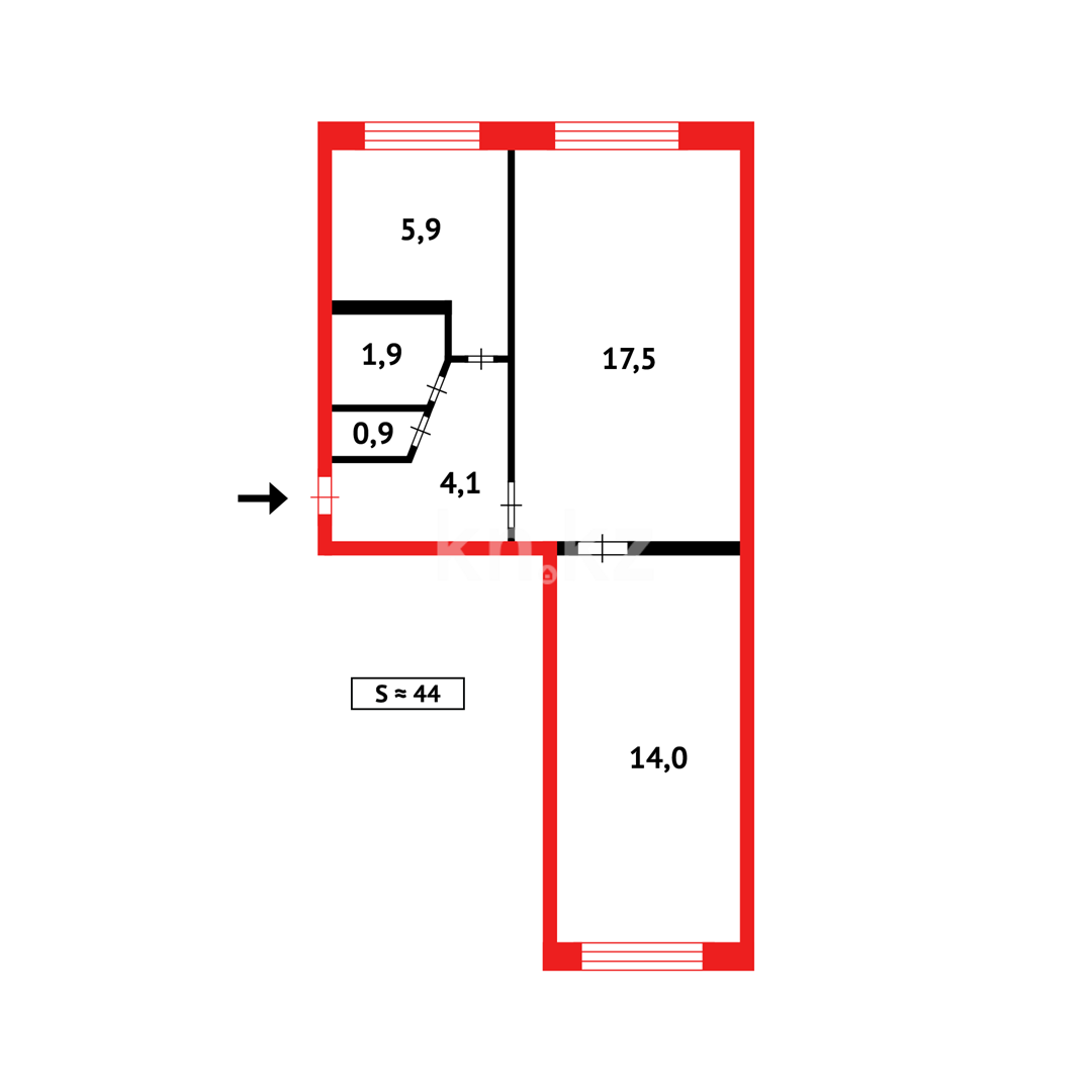 Продажа 2-комнатной квартиры, 45 м², мкр-н 16 - Продажа  двухкомнатных квартир в Караганде фото 7 из 7