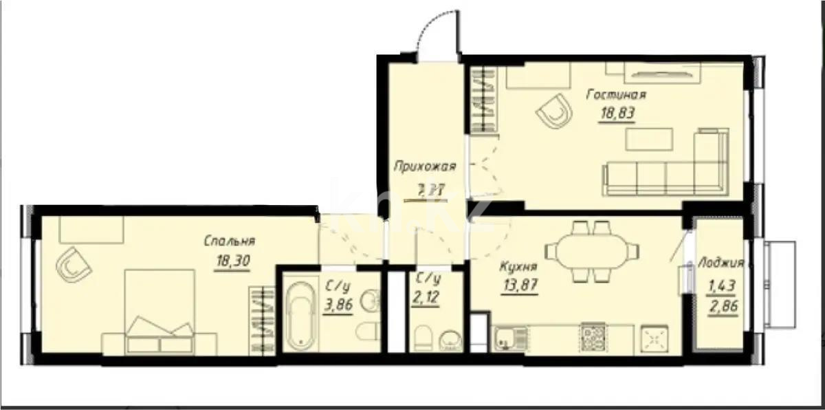 Продажа 2-комнатной квартиры, 67.21 м², ул. Е-430, дом  1 стр - Продажа квартир в новостройках Астаны с фото фото 1 из 1