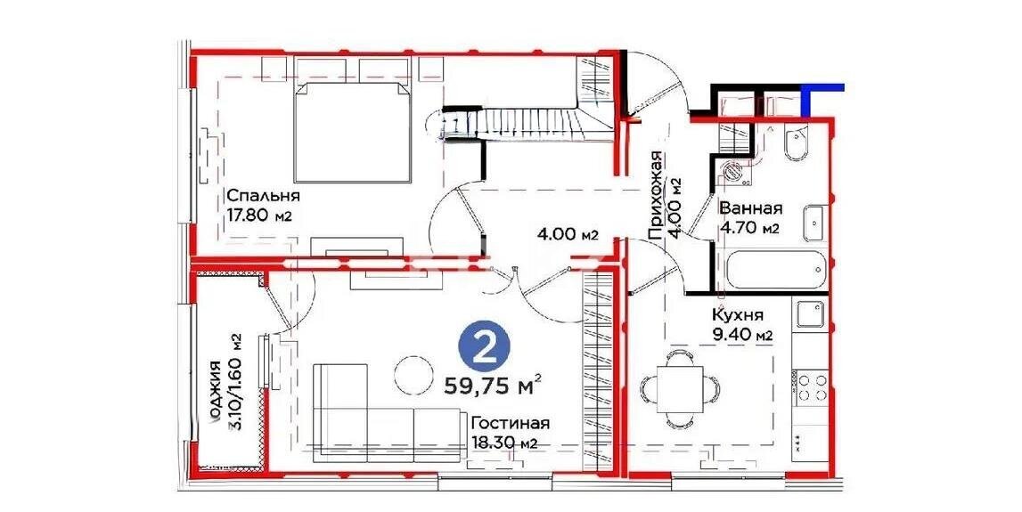 Продажа 2-комнатной квартиры, 59.75 м² в Астане - фото 4