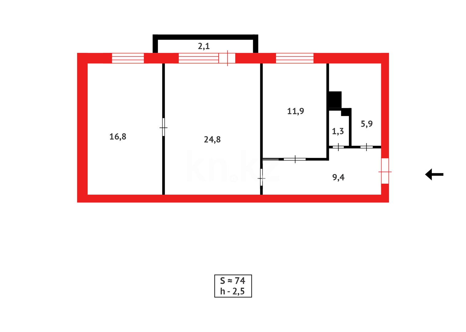 Продажа 2-комнатной квартиры, 74 м², ул. Ермекова - Продажа  двухкомнатных квартир в Караганде фото 17 из 17