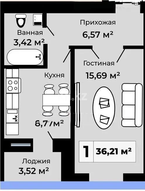 Продажа 1-комнатной квартиры, 36.28 м² в Астане - фото 2