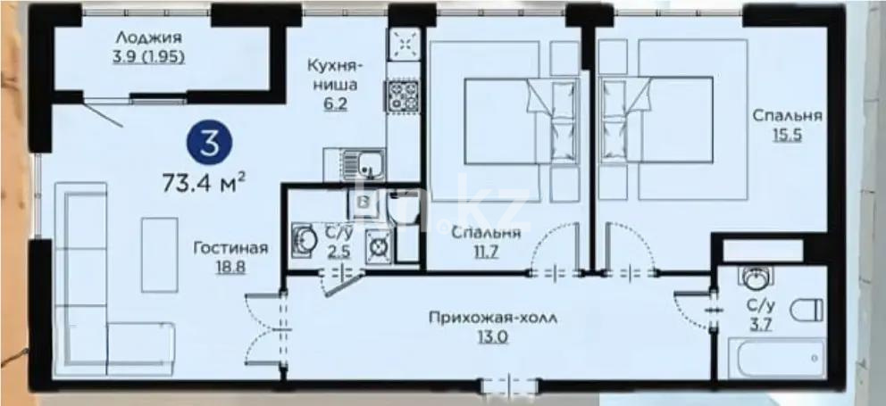 Продажа 3-комнатной квартиры, 73.4 м², ул. Айнакол, дом  64 - Продажа квартир в Астане без посредников фото 1 из 1